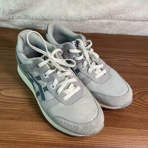 Grey ASICS trainers with blue accents women's size 8.5  #gymshoes